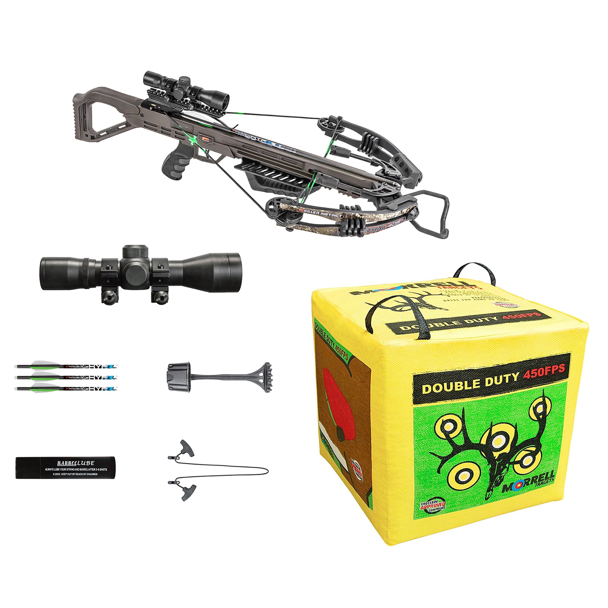 Killer Instinct Lethal 405 Crossbow w/ 3 Bolts & Morrell Double Duty Cube Target