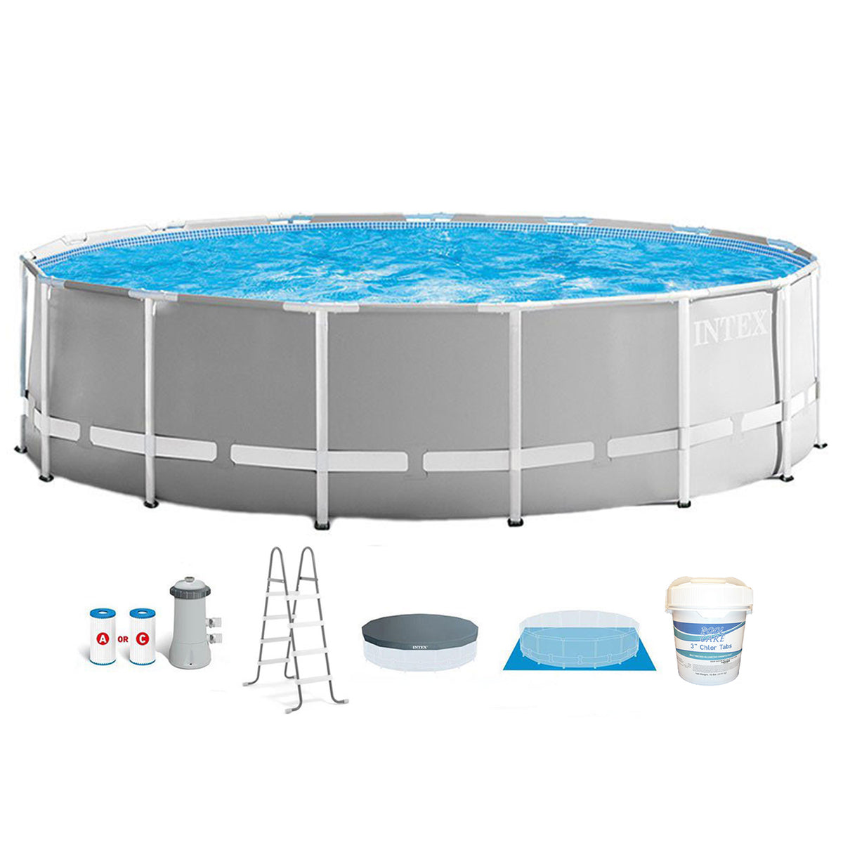 Intex 15ft x 48in Prism Above Ground Swimming Pool Set w/ Pump & Chlorine Tabs