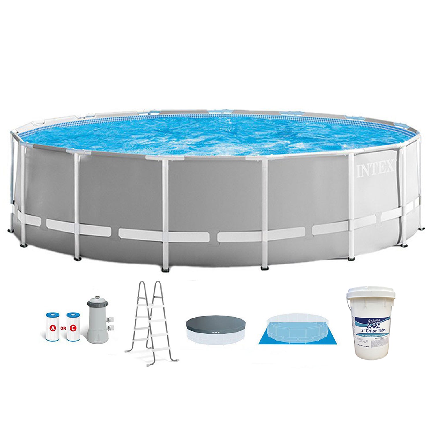 Intex 15ft x 48in Prism Above Ground Swimming Pool Set w/ Pump & Chlorine Tabs