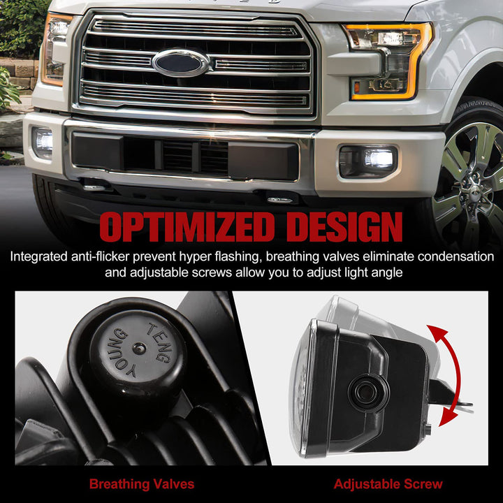 Fieryred LED Fog Light, Compatible with 2015-2019 F150, Bumper Placement, Black - VMInnovations