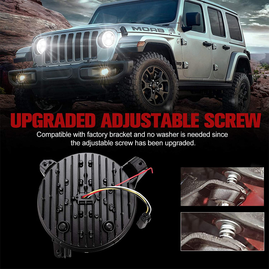 Fieryred 9" LED Halo Angel Eyes Headlights, Compatible w/ Wrangler JL 2018-2021 - VMInnovations