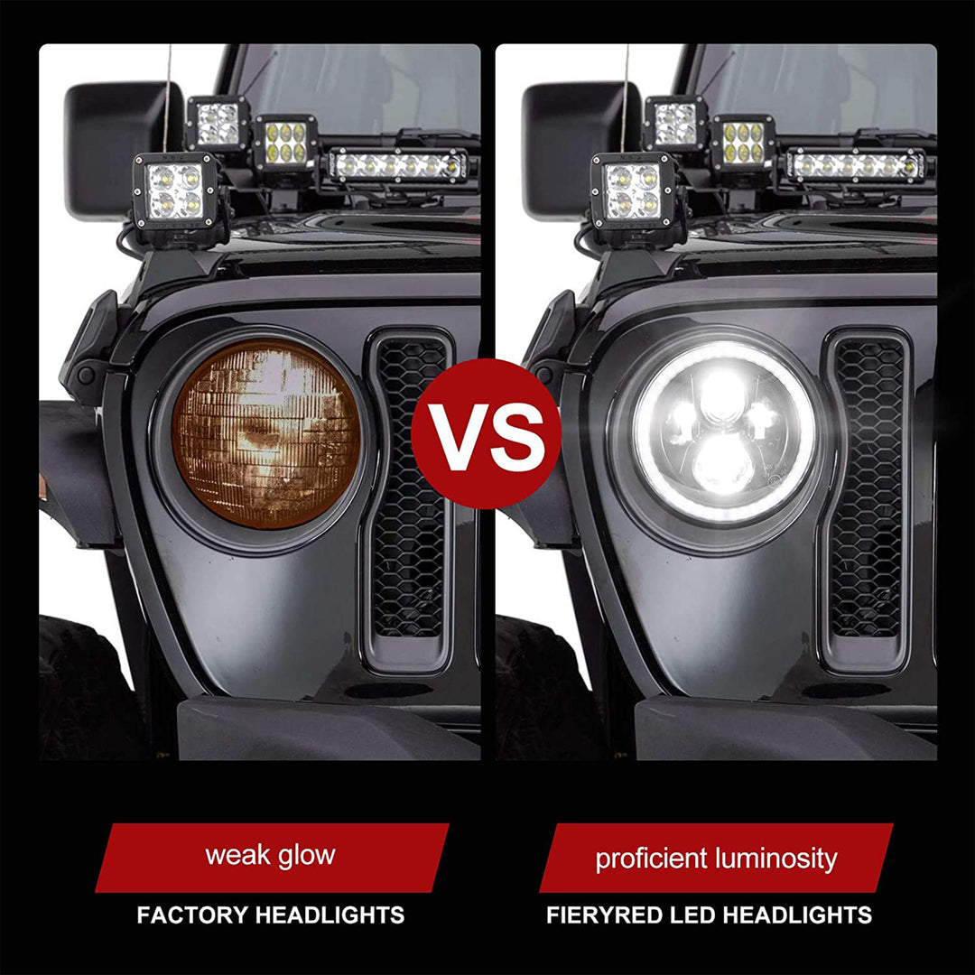 Fieryred 9" LED Halo Angel Eyes Headlights, Compatible w/ Wrangler JL 2018-2021 - VMInnovations