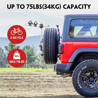 Fieryred 2 Bike Adjustable Bolt On Spare Tire Rack with 75 Pound Capacity, Black