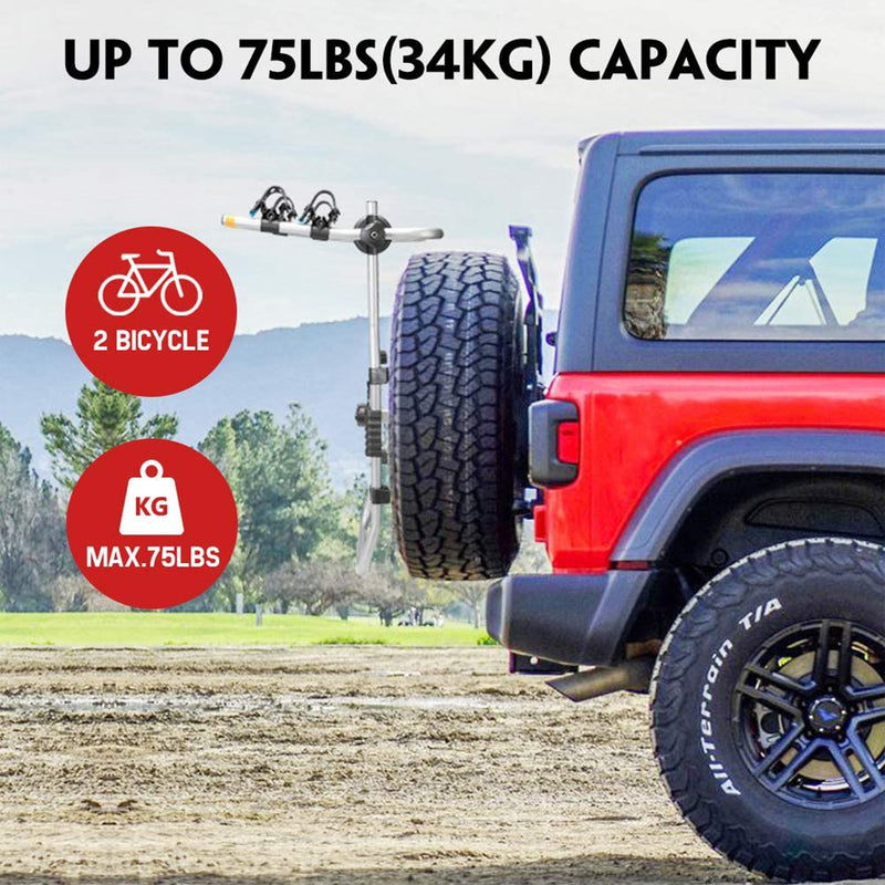 Fieryred 2 Bike Adjustable Bolt On Spare Tire Rack with 75 Pound Capacity, Black