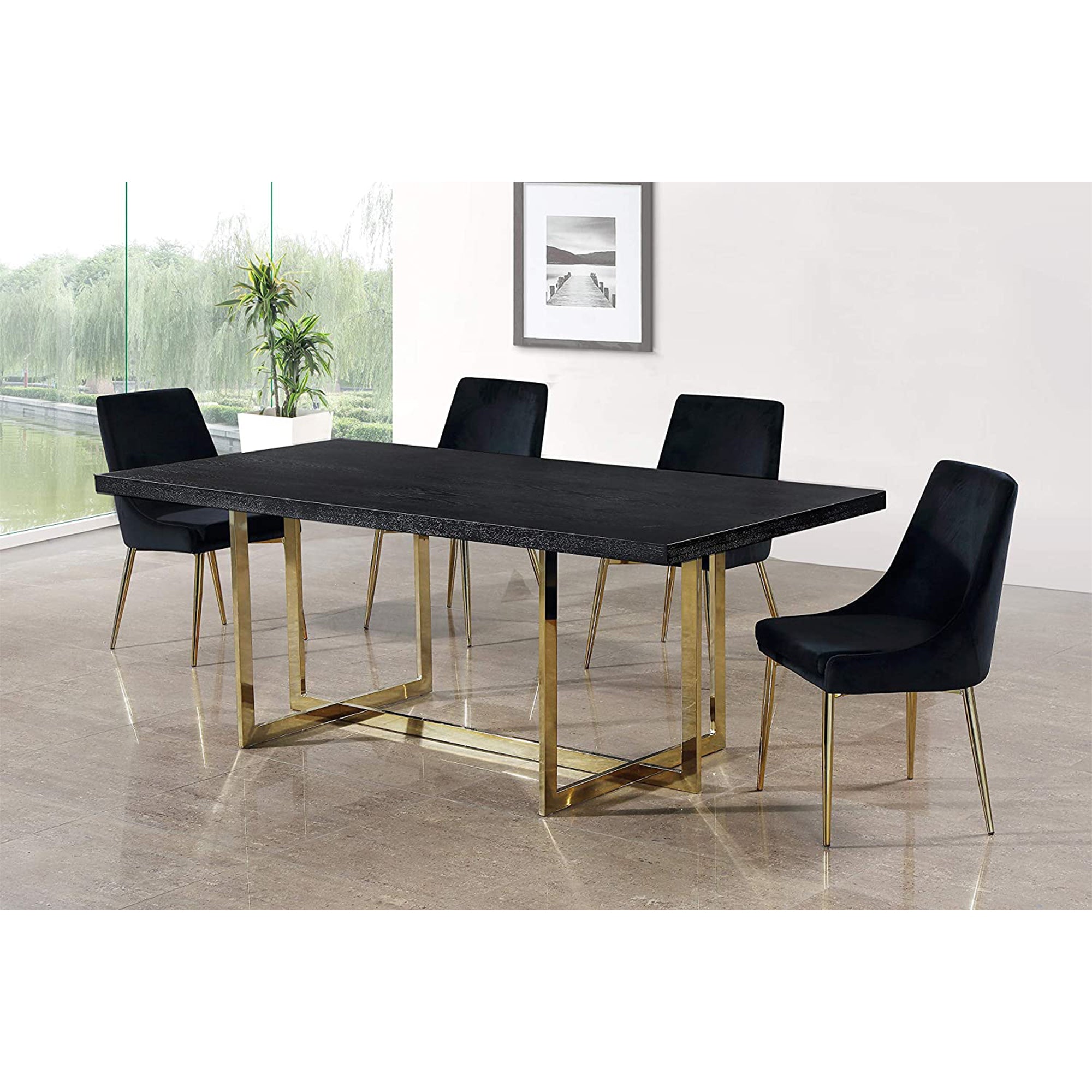 Meridian Furniture Contemporary Velvet Dining Chairs, Black (Set of 2) (Used) - VMInnovations