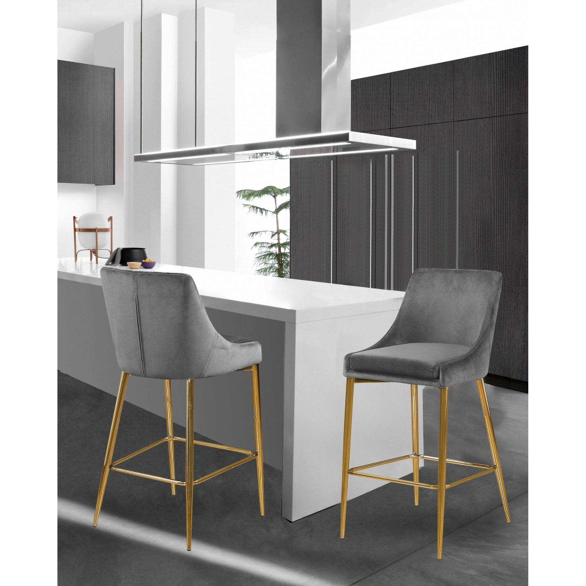 Meridian Furniture Karina Contemporary Velvet Counter Stool, Grey (Set of 2)