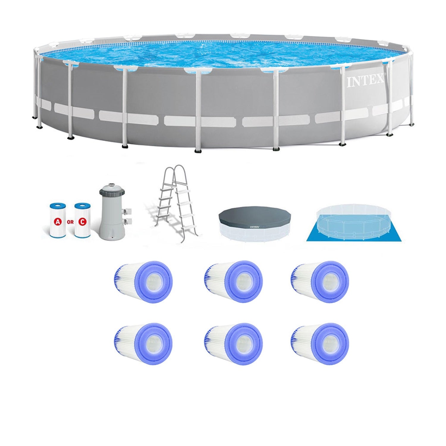 Intex Prism Frame Above Ground 18' x 48" Pool Set w/ 6 Replacement Filters - VMInnovations
