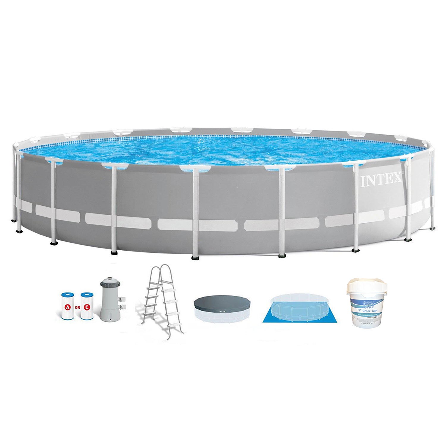 Intex 18ft x 48in Frame Above Ground Swimming Pool Set w/ Pump & Chlorine Tabs