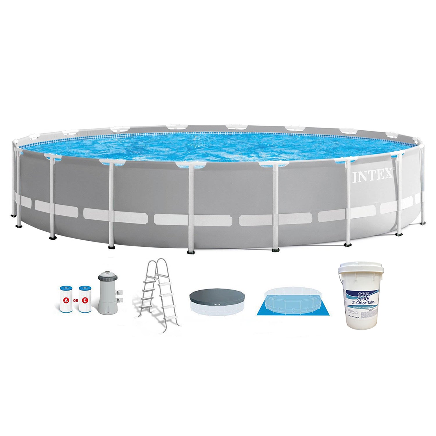 Intex 18ft x 48in Frame Above Ground Swimming Pool Set w/ Pump & Chlorine Tabs