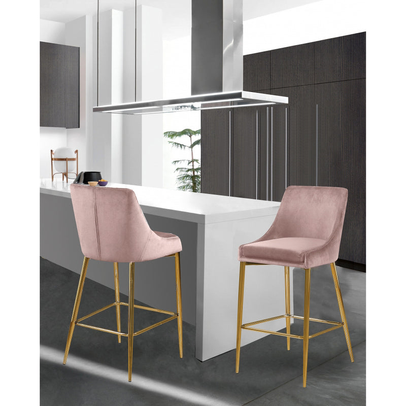 Meridian Furniture Karina Contemporary Velvet Counter Stool, Pink (Set of 2)