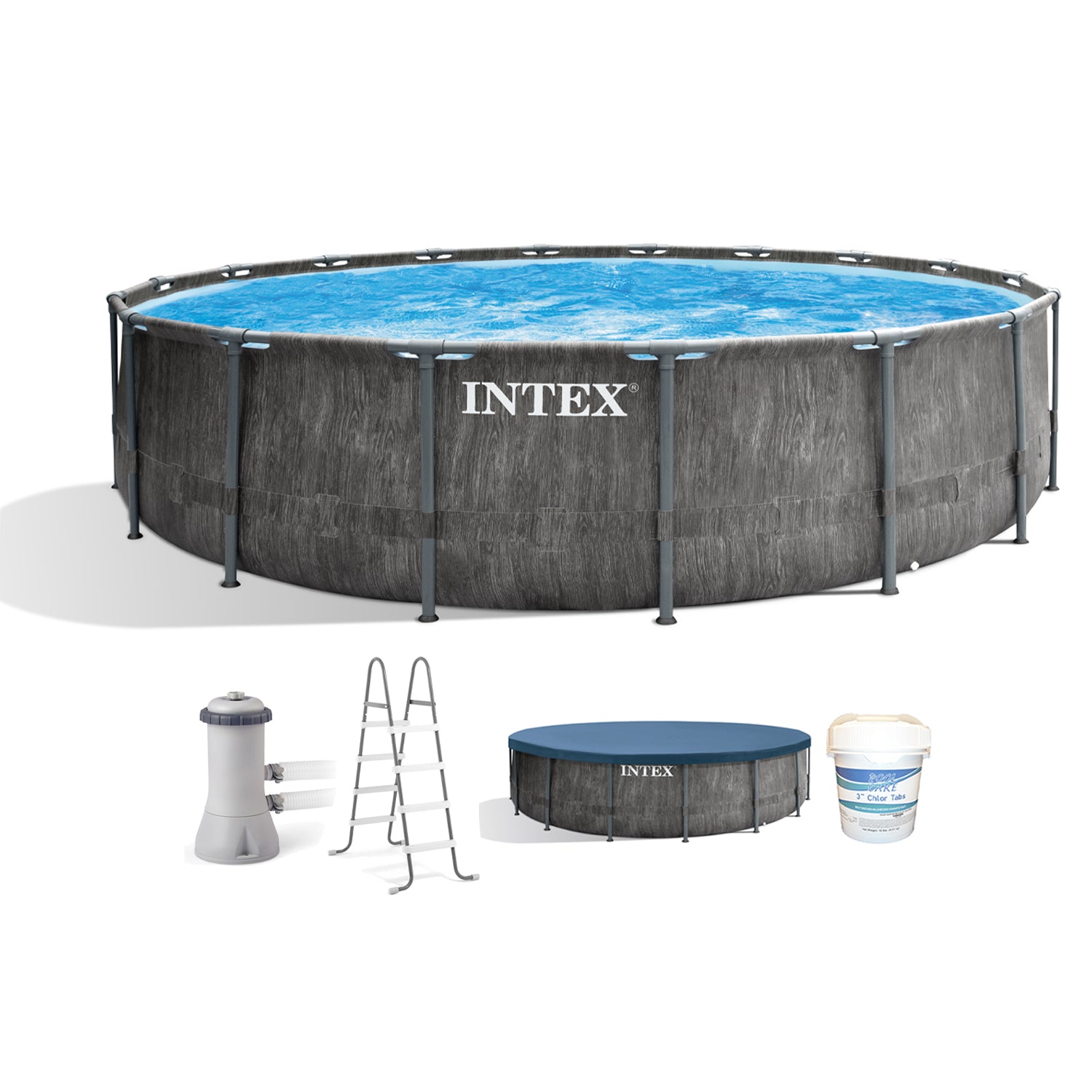 Intex 15ft x 48in Greywood Prism Steel Frame Pool Set w/ Pump & Chlorine Tabs