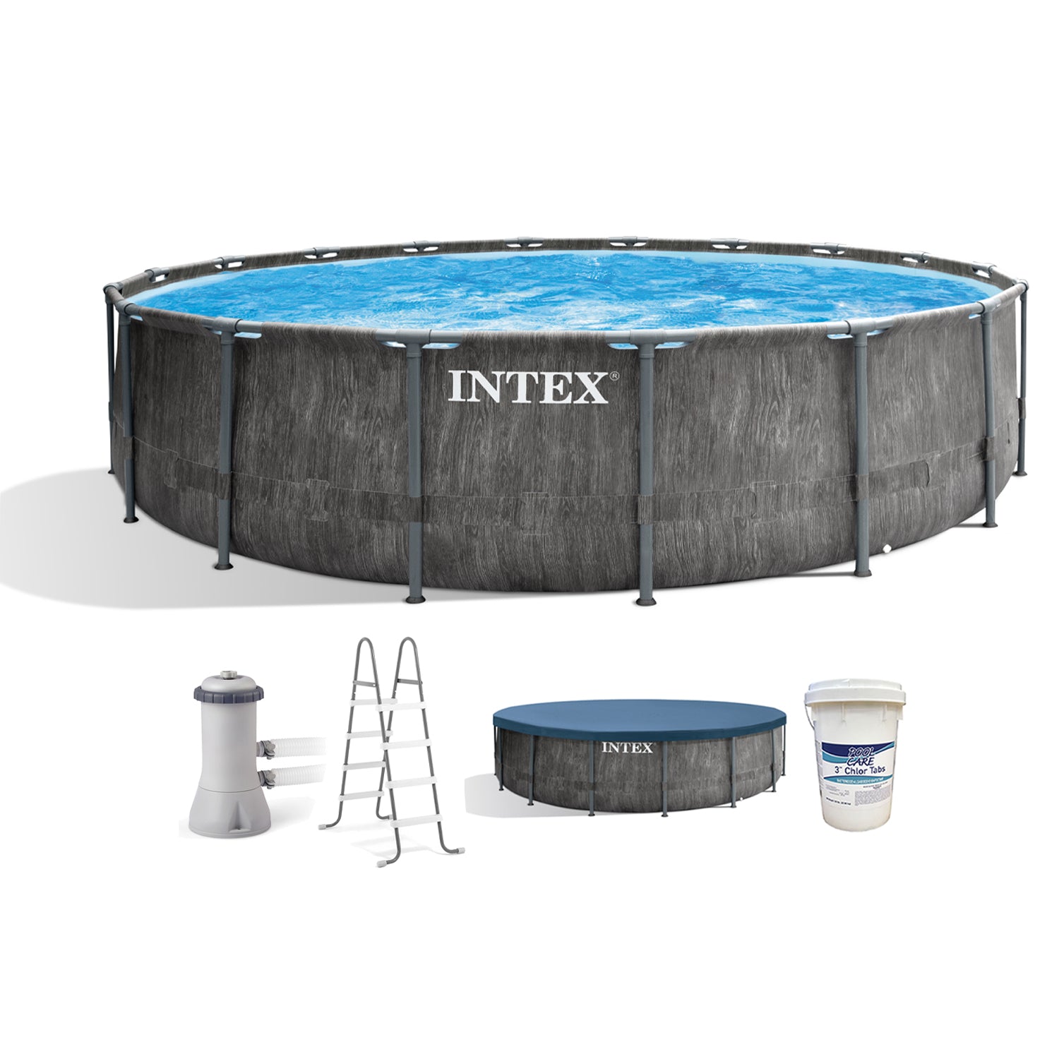 Intex 15ft x 48in Greywood Prism Steel Frame Pool Set w/ Pump & Chlorine Tabs - VMInnovations