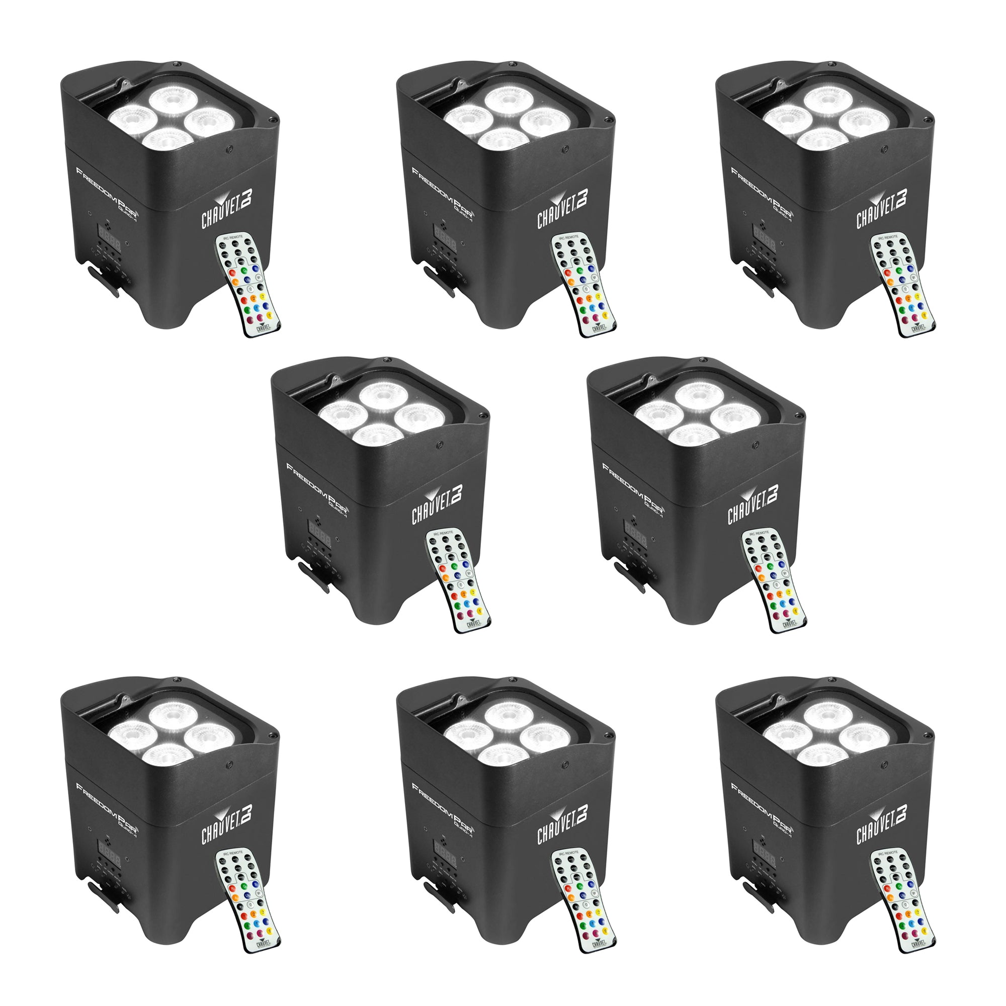 CHAUVET DJ Freedom Par Quad 4 Battery LED Wash Light Effect w/ Remote (8 Pack)