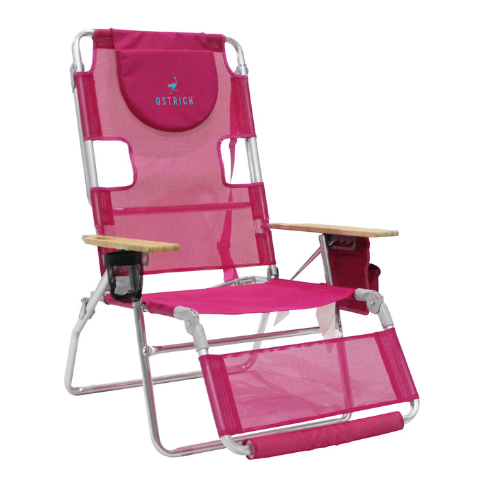 Ostrich Altitude 3N1 High Back Outdoor Beach Lounge Chair with Footrest, Pink - VMInnovations