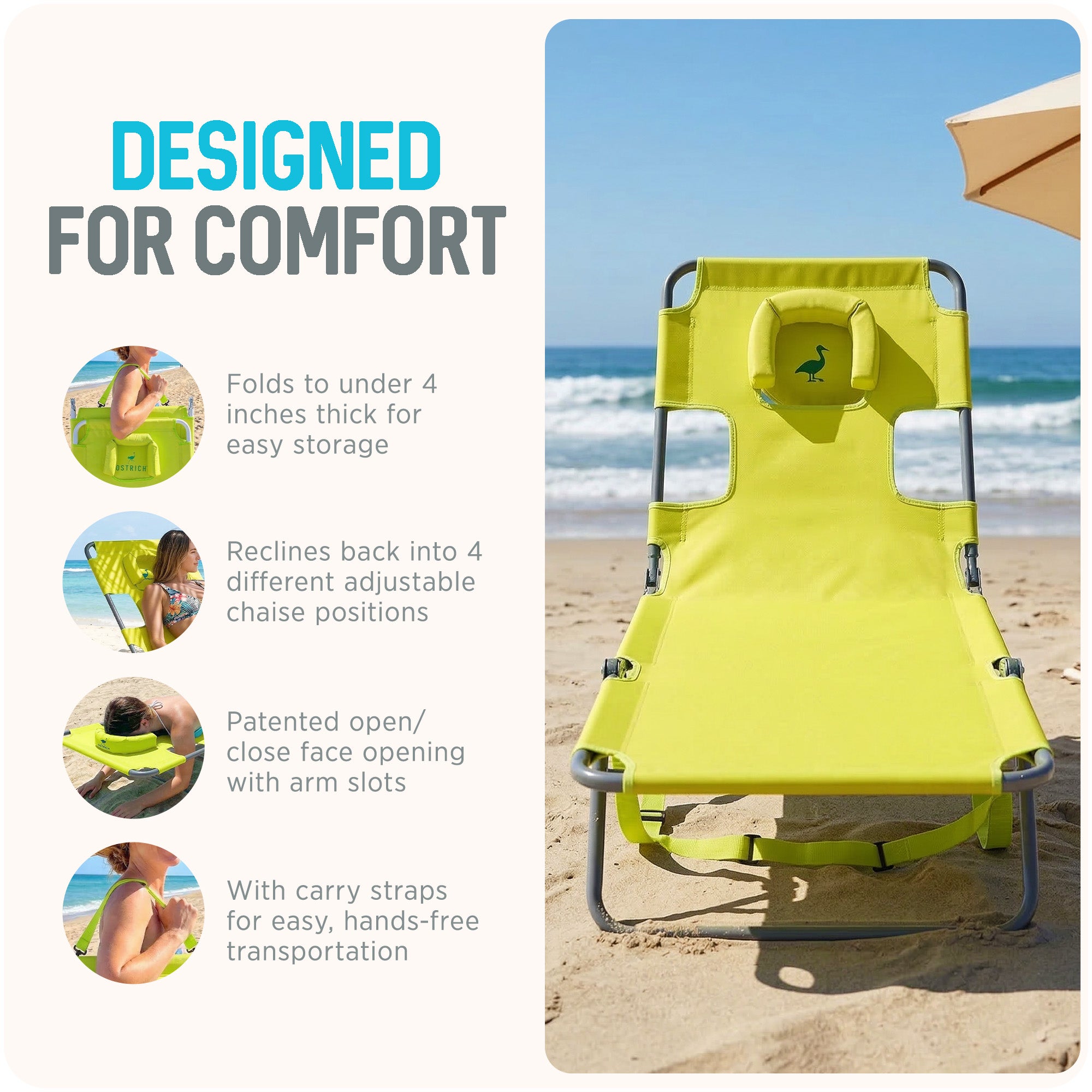Ostrich The Original Chaise Lounge Portable Beach Chair & Custom Fitted Towel