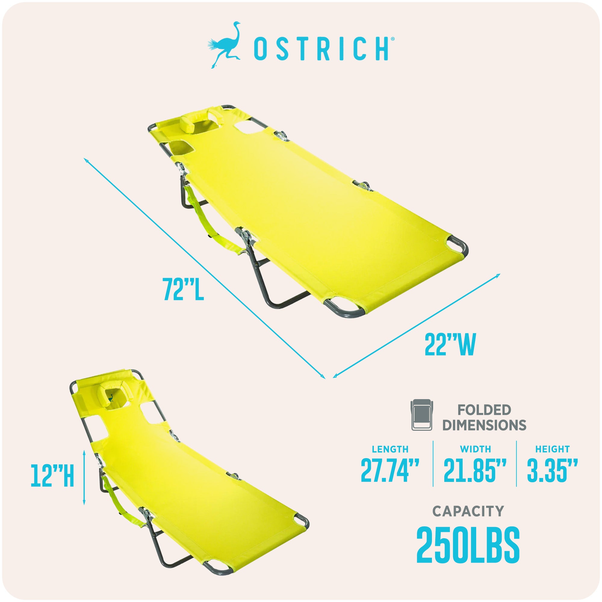 Ostrich The Original Chaise Lounge Portable Beach Chair & Custom Fitted Towel