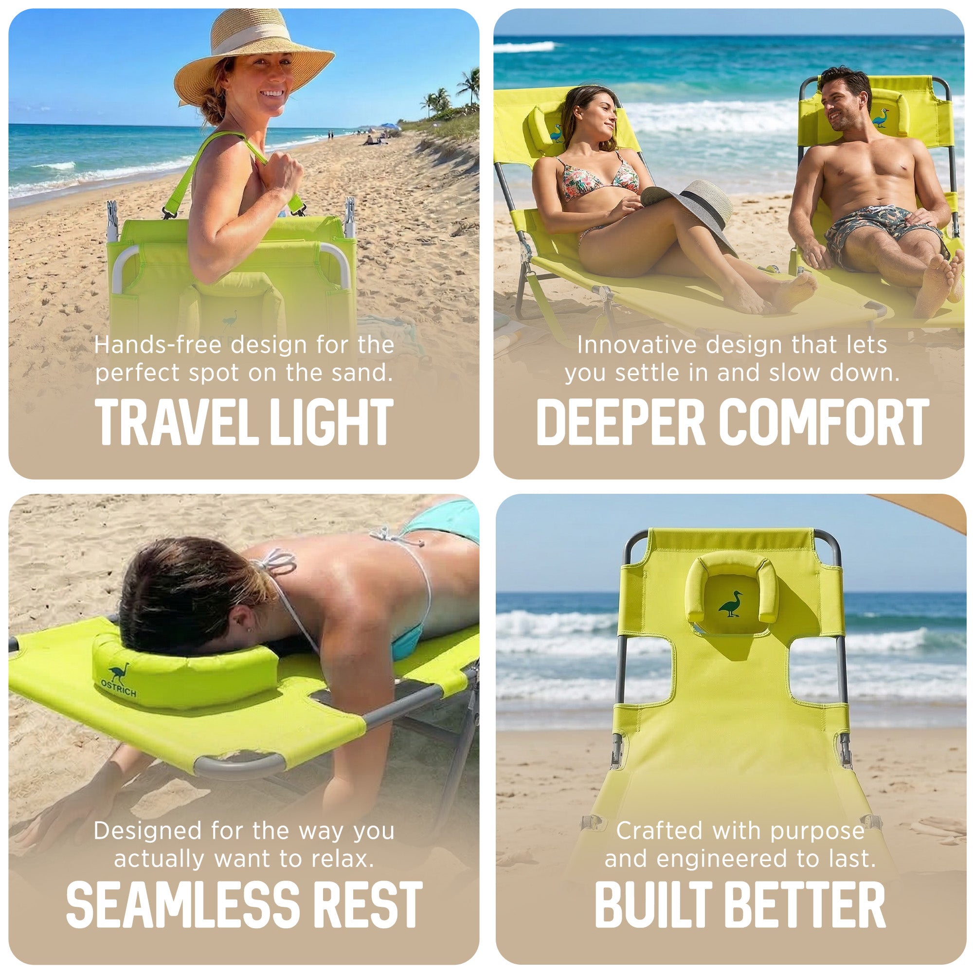 Ostrich The Original Chaise Lounge Portable Beach Chair & Custom Fitted Towel