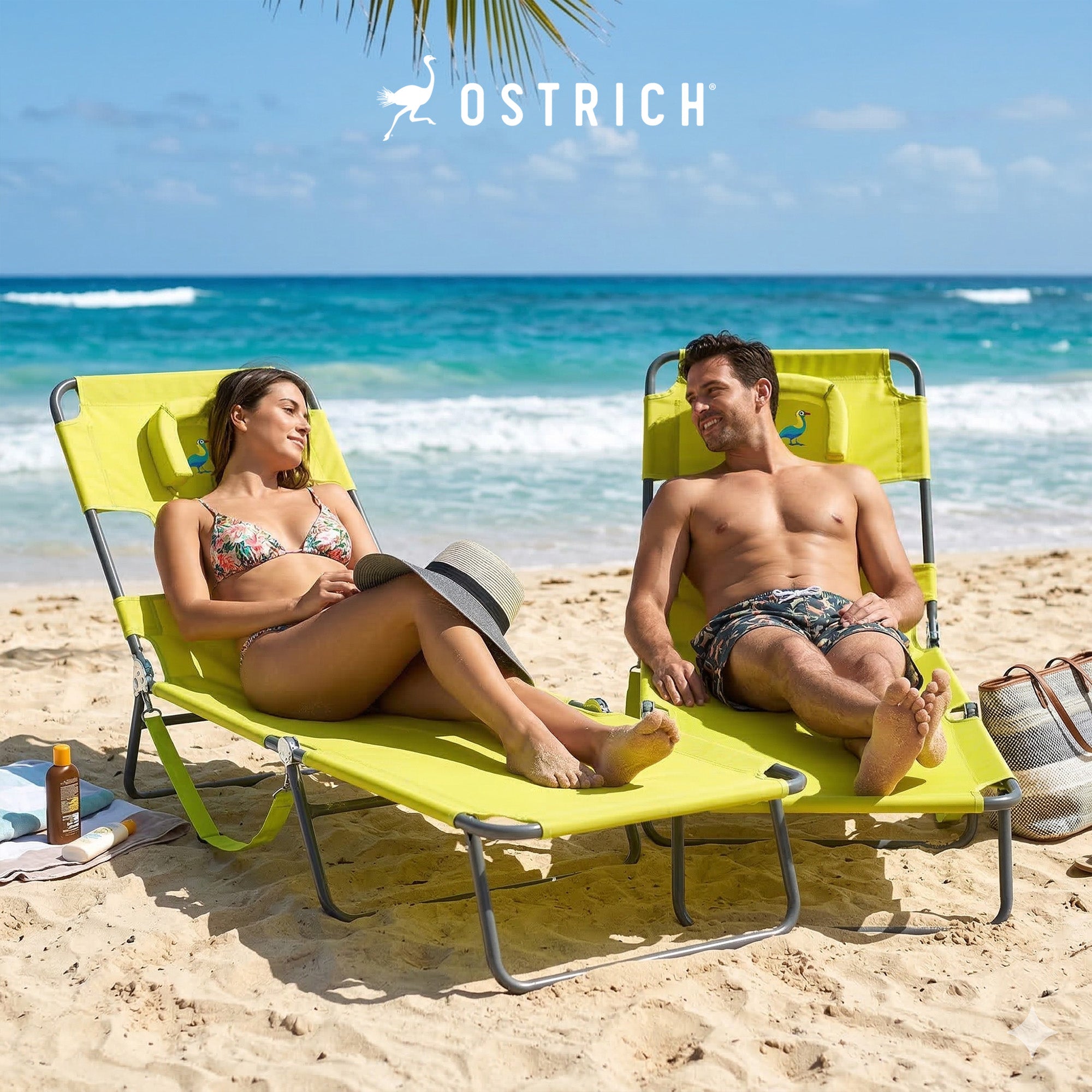 Ostrich The Original Chaise Lounge Portable Beach Chair & Custom Fitted Towel