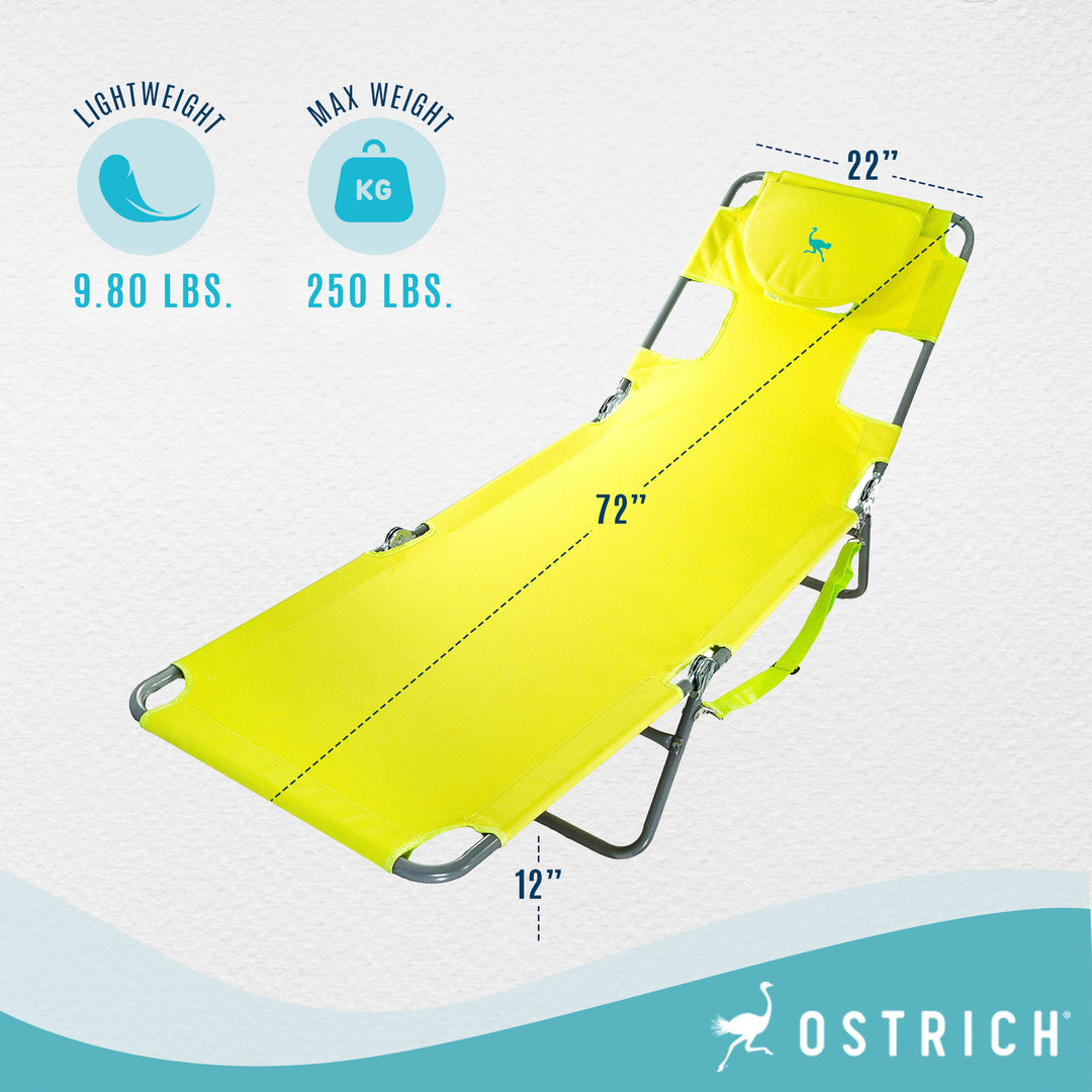 Ostrich Chaise Lounge, Facedown Beach Camping Pool Tanning Chair, Lime Green - VMInnovations