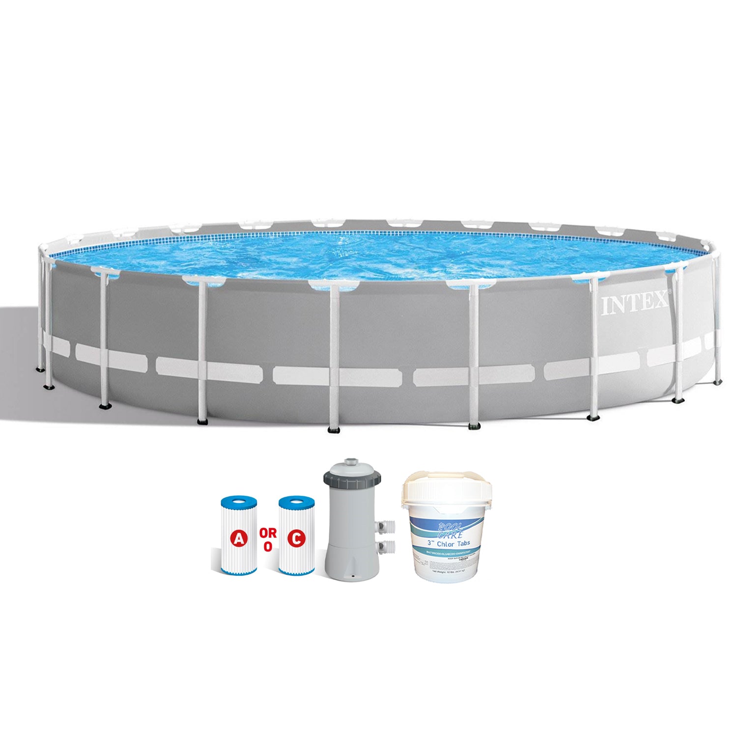 Intex 20ft x 52in Prism Frame Above Ground Swimming Pool w/ Pump & Chlorine Tabs