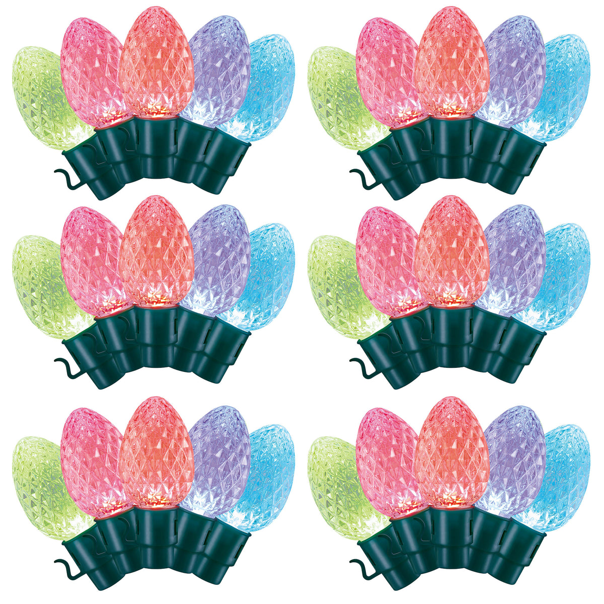 Lumations Twinkly App Control C12 Faceted Lights, 20 Bulbs, Multi Color (6 Pack)
