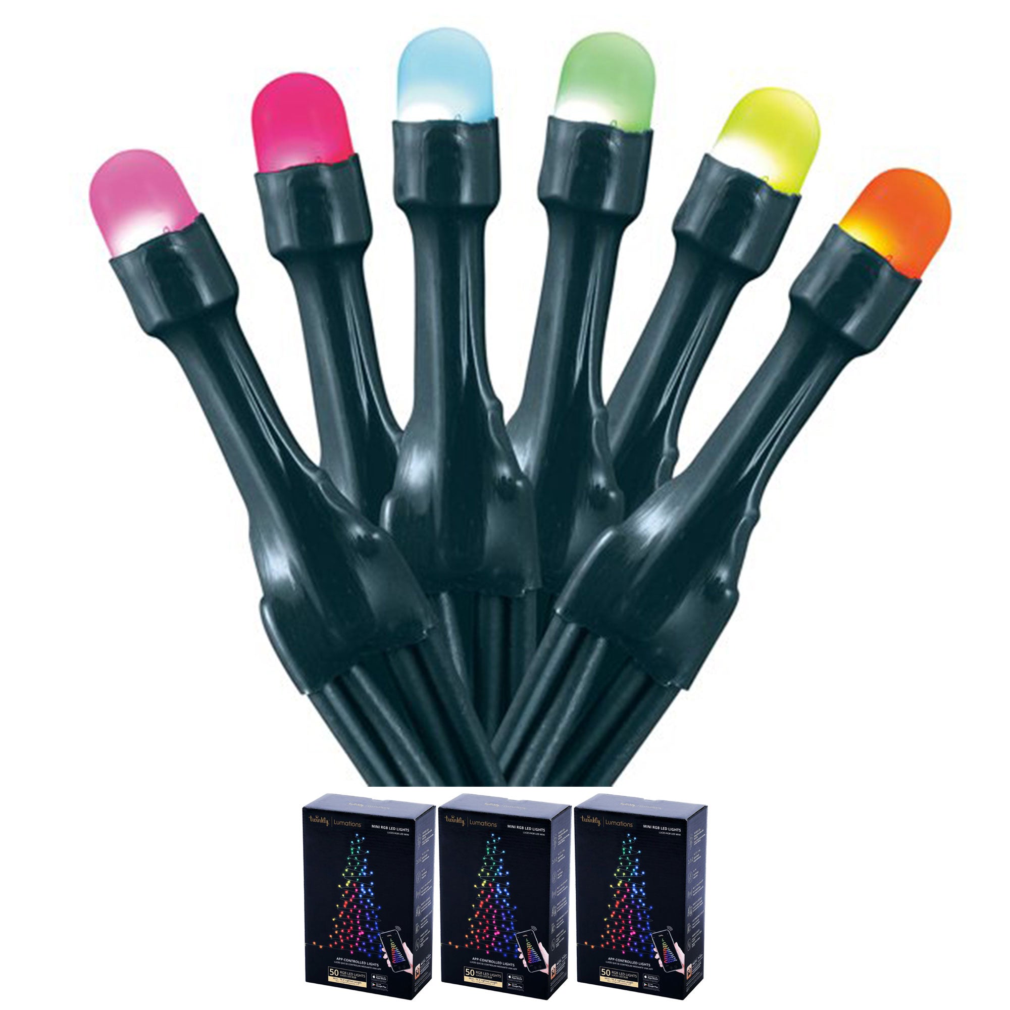 Home Heritage 16.3' Wrapped Dome Holiday Lights, App Control, 50 RGB LEDs,3 Pack - VMInnovations