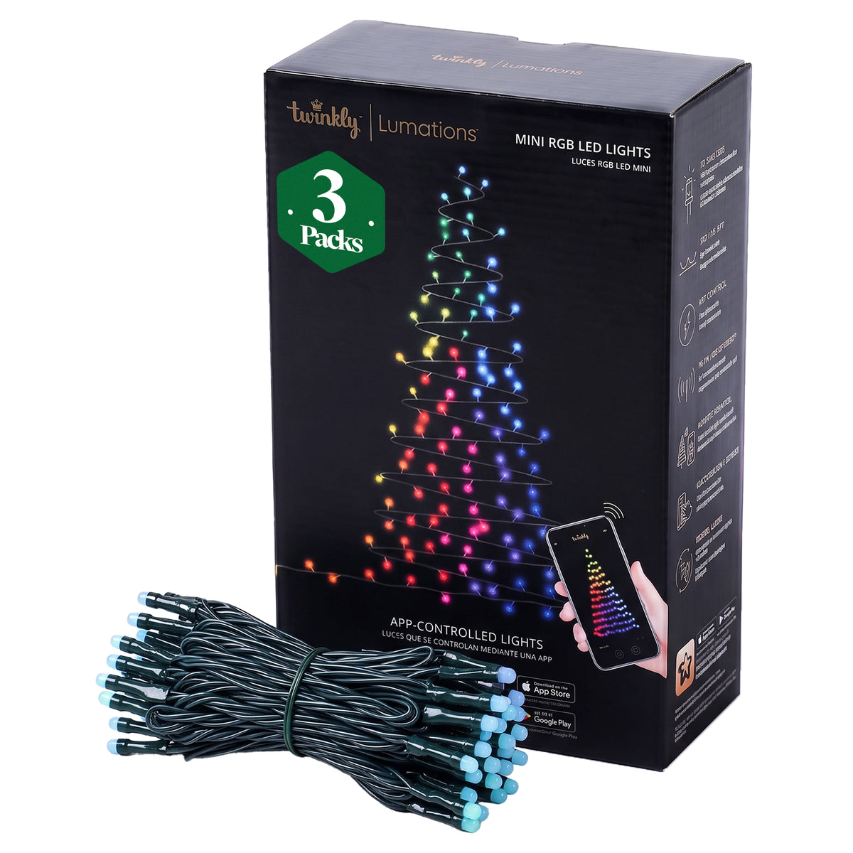 Home Heritage 16.3' Wrapped Dome Holiday Lights, App Control, 50 RGB LEDs,3 Pack - VMInnovations
