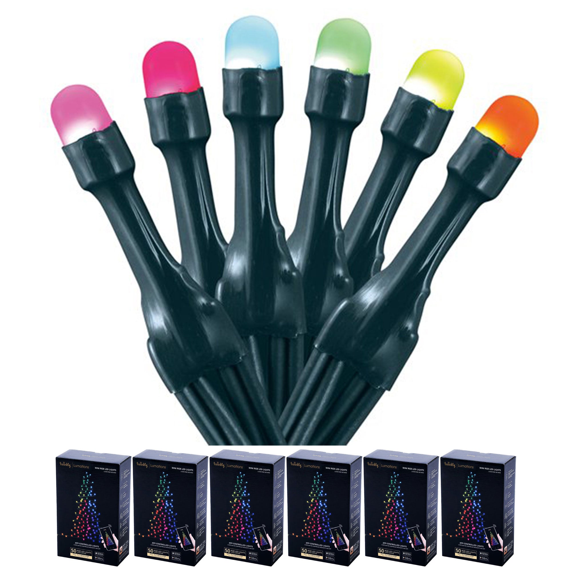 Home Heritage 16.3' Wrapped Dome Holiday Lights, App Control, 50 RGB LEDs,6 Pack - VMInnovations