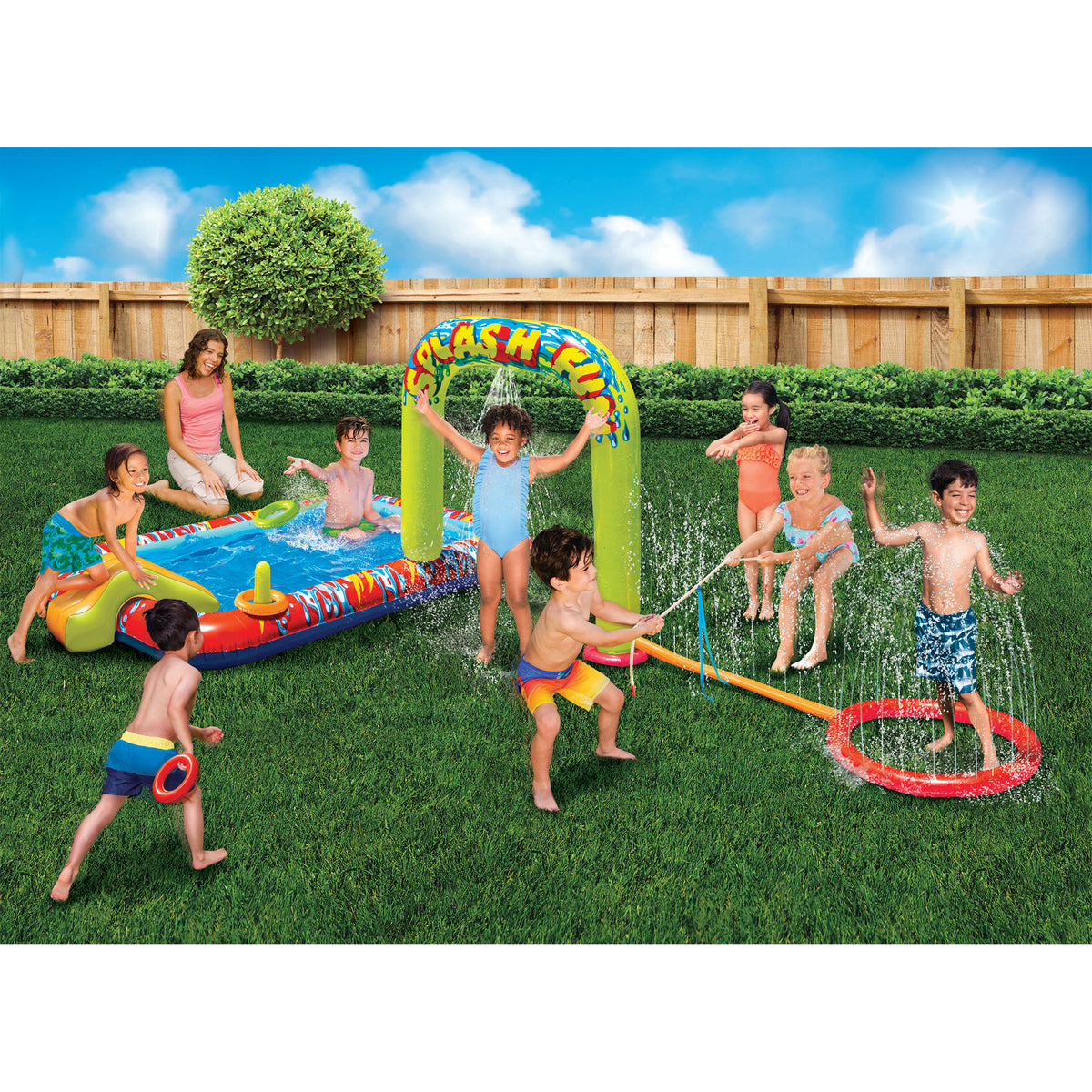 Banzai Splash Fun Kids Inflatable Tug Of War Sprinkler and Water Slide(Open Box)
