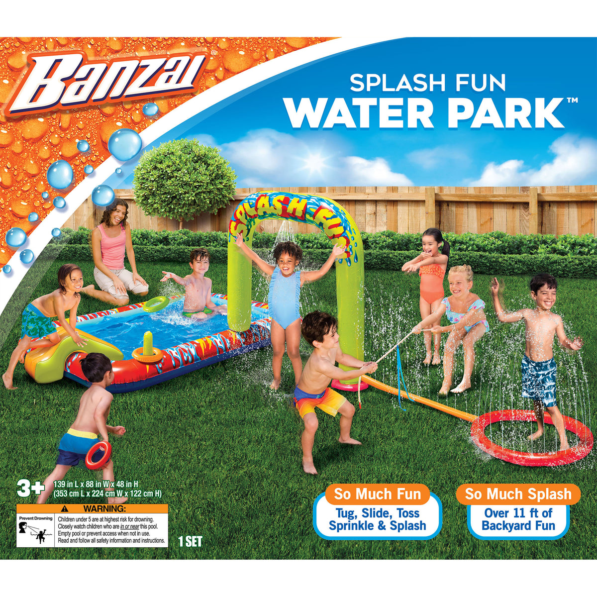 Banzai Splash Fun Kids Inflatable Tug Of War Sprinkler and Water Slide(Open Box)