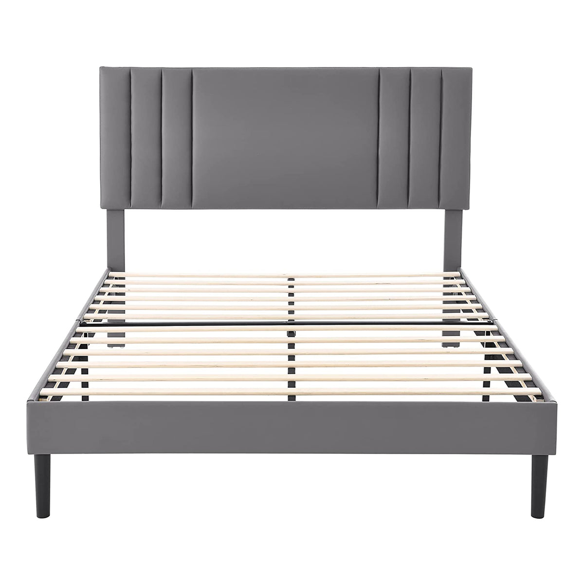 BIKAHOM Tufted Upholstered Platform Bed Frame w/Adjustable Headboard, Full, Grey