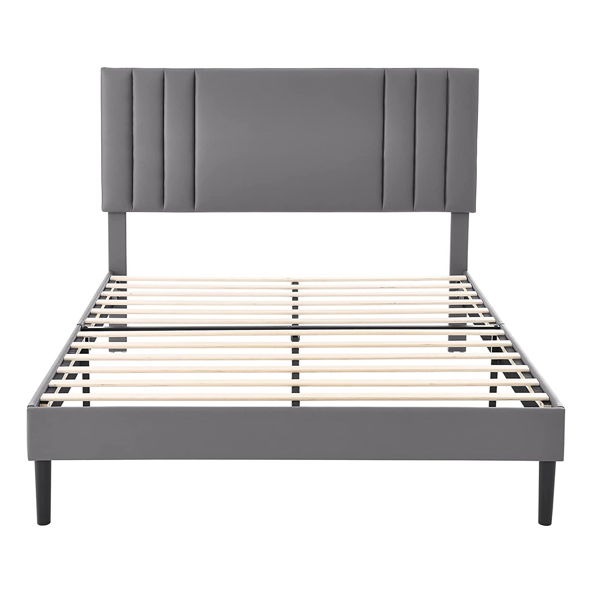 BIKAHOM Tufted Upholstered Platform Bed Frame w/Adj. Headboard, Full, Grey(Used) - VMInnovations