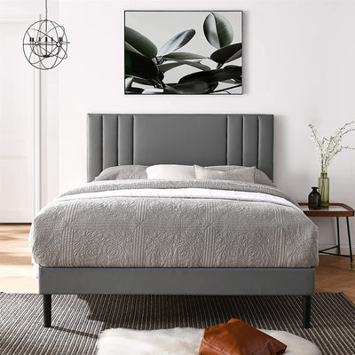 BIKAHOM Tufted Upholstered Platform Bed Frame w/Adj. Headboard, Full, Grey(Used)