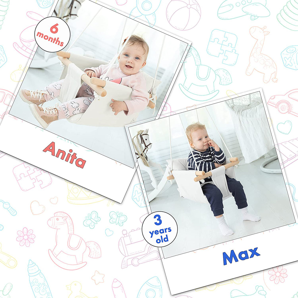 CaTeam Canvas Baby Wooden Hanging Swing Hammock Chair with Safety Belt, Ivory - VMInnovations