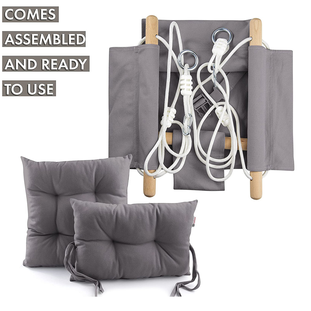CaTeam Canvas Baby Wooden Hanging Swing Hammock Chair w/ Safety Belt, Dark Gray - VMInnovations