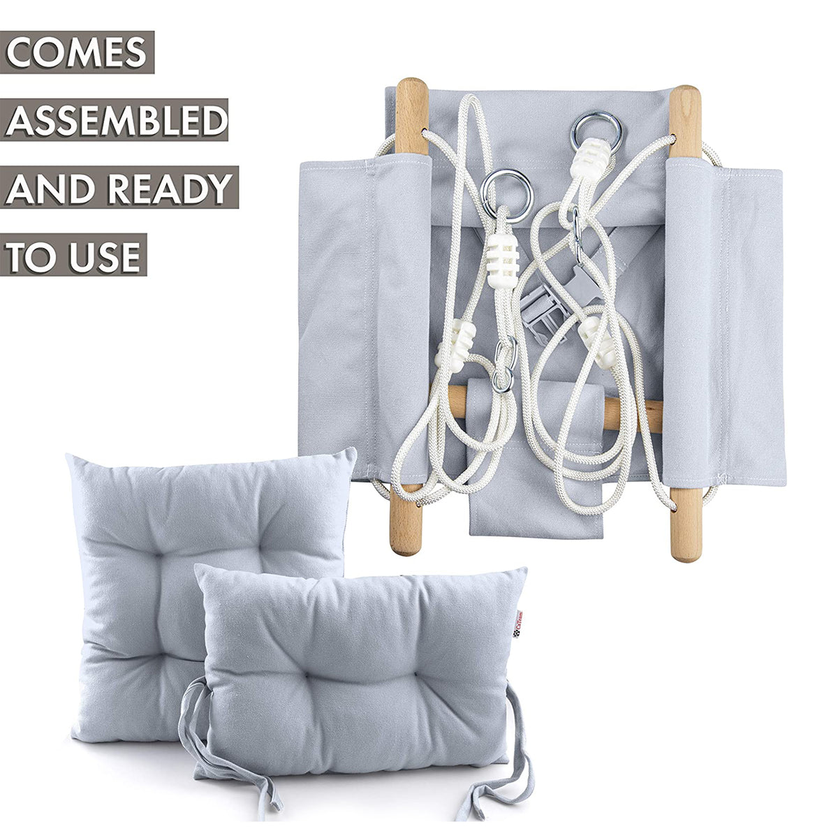 CaTeam Canvas Baby Wooden Hanging Swing Hammock Chair with Safety Belt, Gray - VMInnovations