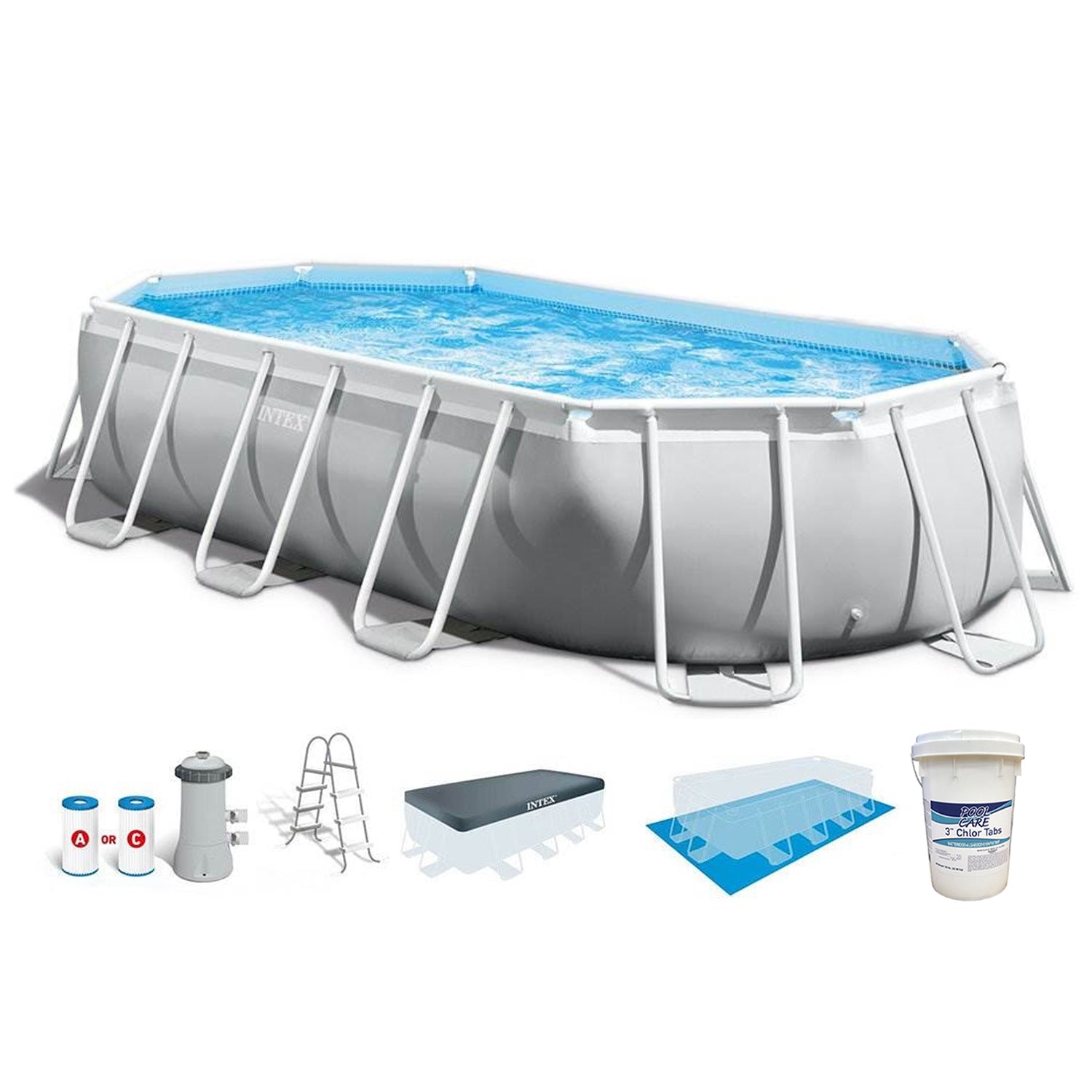 Intex 20ft x 10ft x 48in Prism Frame Oval Swimming Pool Kit w/ Chlorine Tabs - VMInnovations