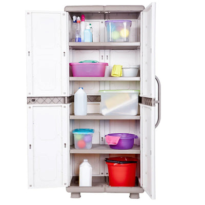 Electra Adjustable 4-Shelf Garage Storage Cabinet, Beige & White (Open Box)