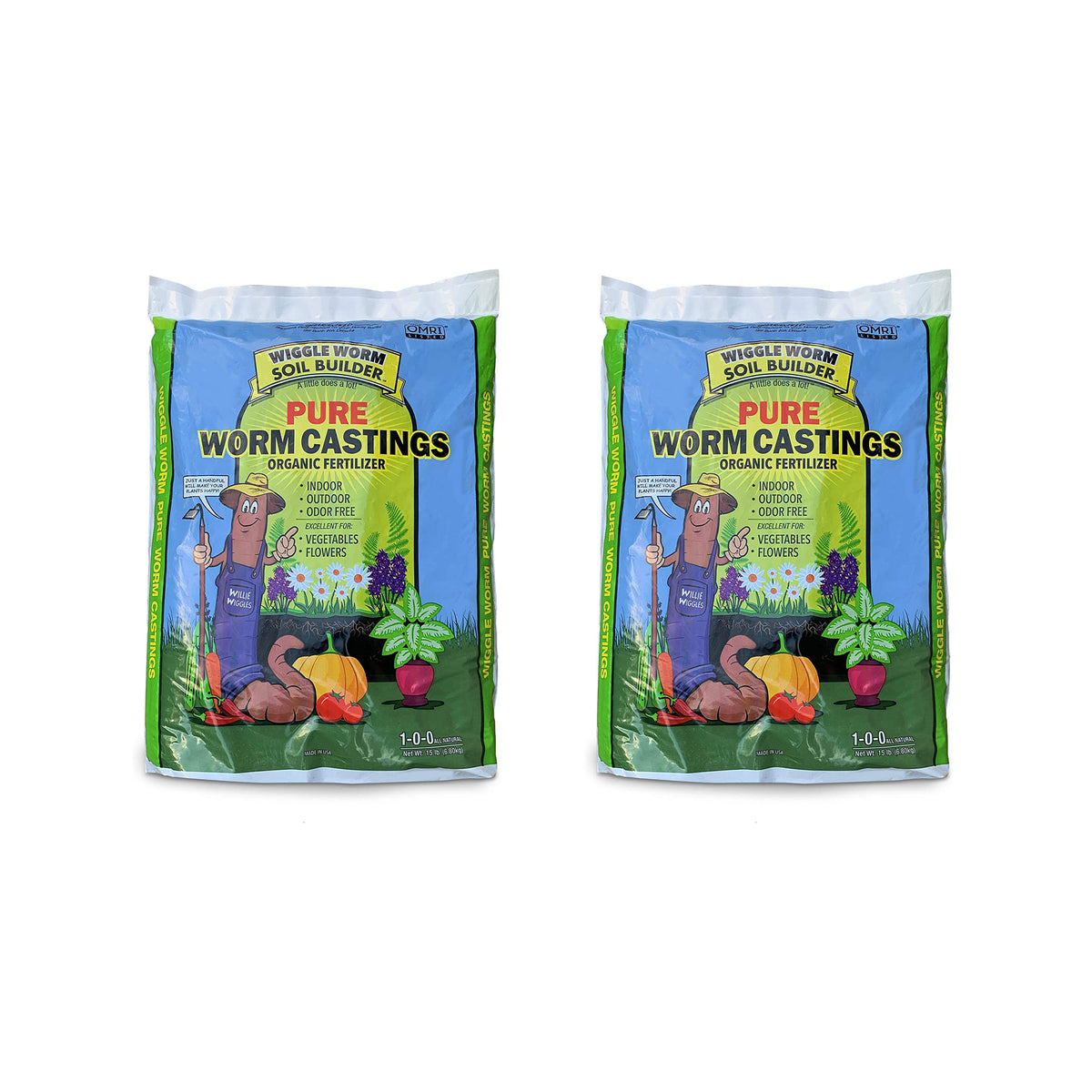 Wiggle Worm Soil Builder Pure Worm Castings Natural Plant Humus, 30 Lbs (2 Pack)