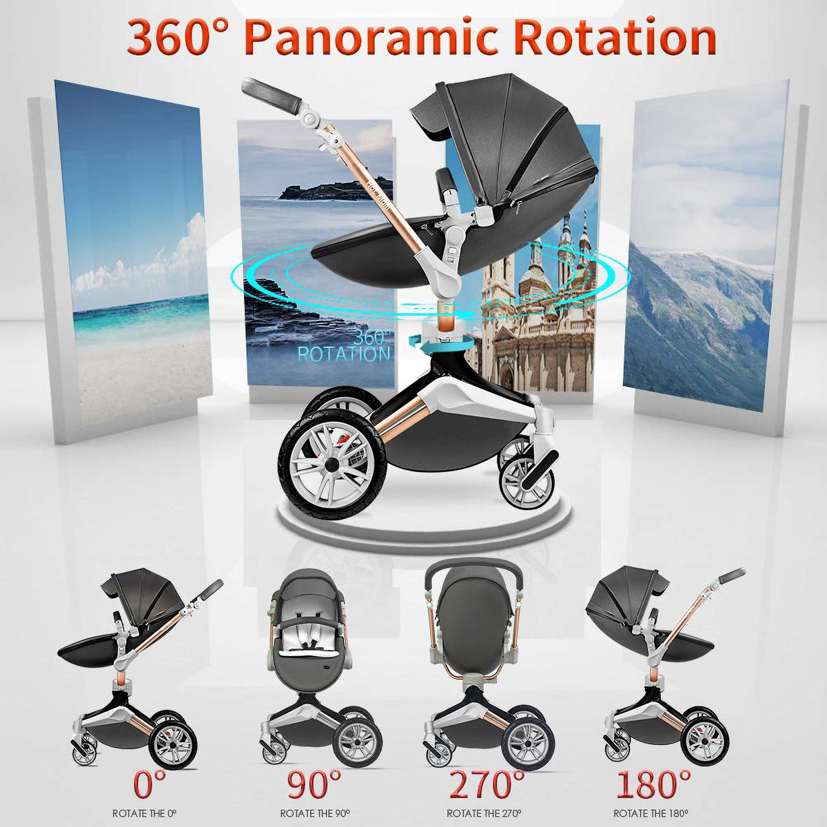 Hot Mom 360 Degree Rotating Baby Carriage Pushchair Pram Stroller, Dark Grey - VMInnovations