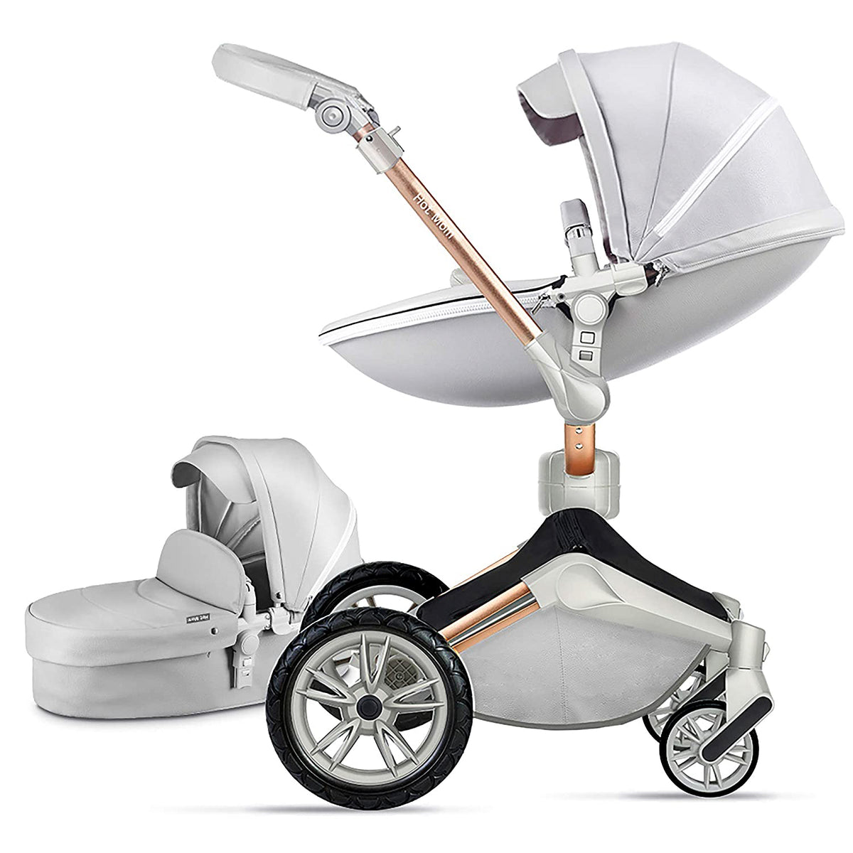 Hot Mom 360 Degree Rotating Baby Carriage Leather Pushchair Pram Stroller, Grey - VMInnovations