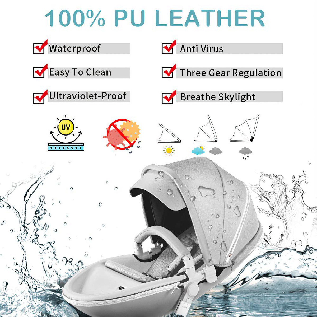 Hot Mom 360 Degree Rotating Baby Carriage Leather Pushchair Pram Stroller, Grey - VMInnovations