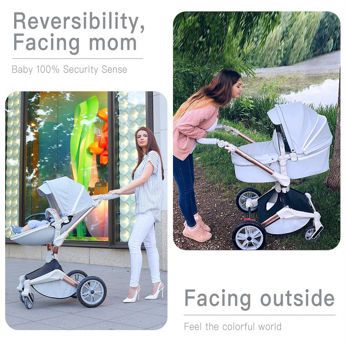Hot Mom 360 Degree Rotating Baby Carriage Leather Pushchair Pram Stroller, Grey - VMInnovations