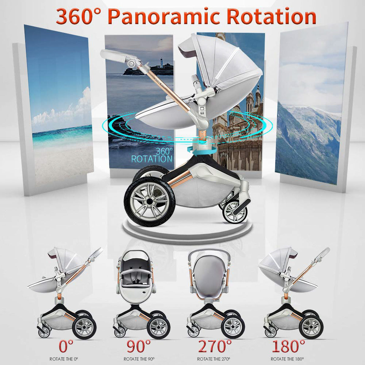 Hot Mom 360 Degree Rotating Baby Carriage Leather Pushchair Pram Stroller, Grey - VMInnovations
