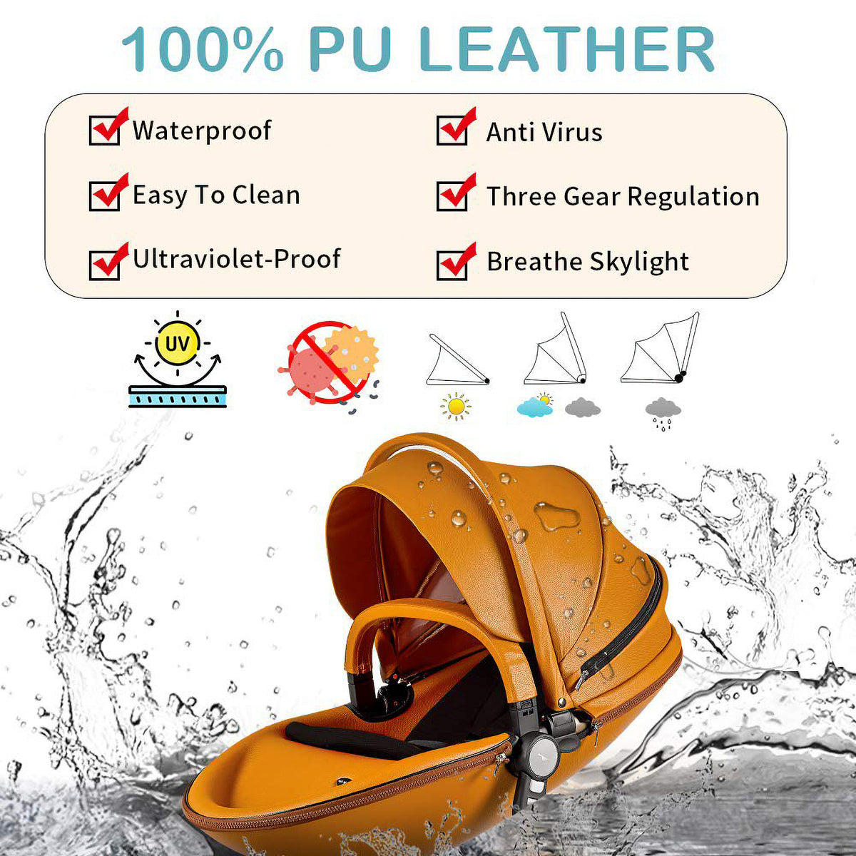 Hot Mom 360 Degree Rotating Baby Carriage High Landscape Pram Stroller, Brown - VMInnovations