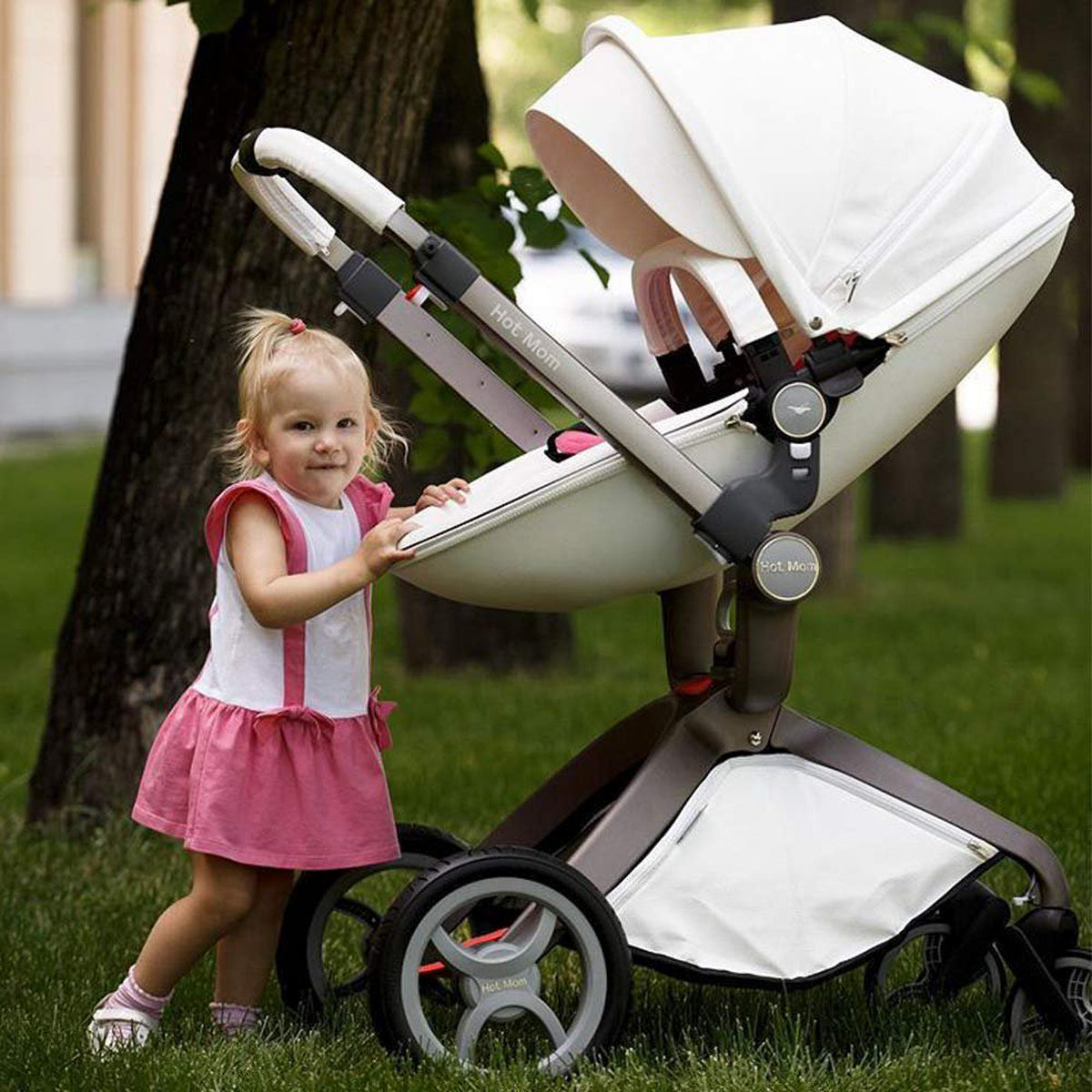 Hot Mom 360 Degree Rotating Baby Carriage High Landscape Pram Stroller, White - VMInnovations