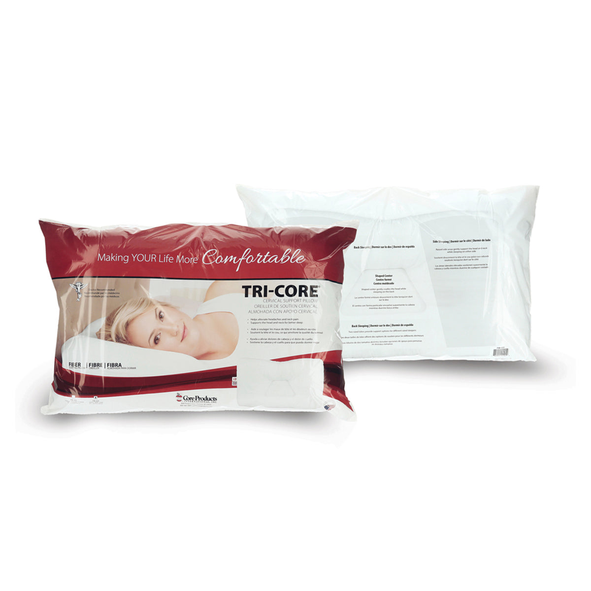 Core Products Tri-Core Extra Firm Cervical Neck Support Sleeping Mid Size Pillow (Refurbished)