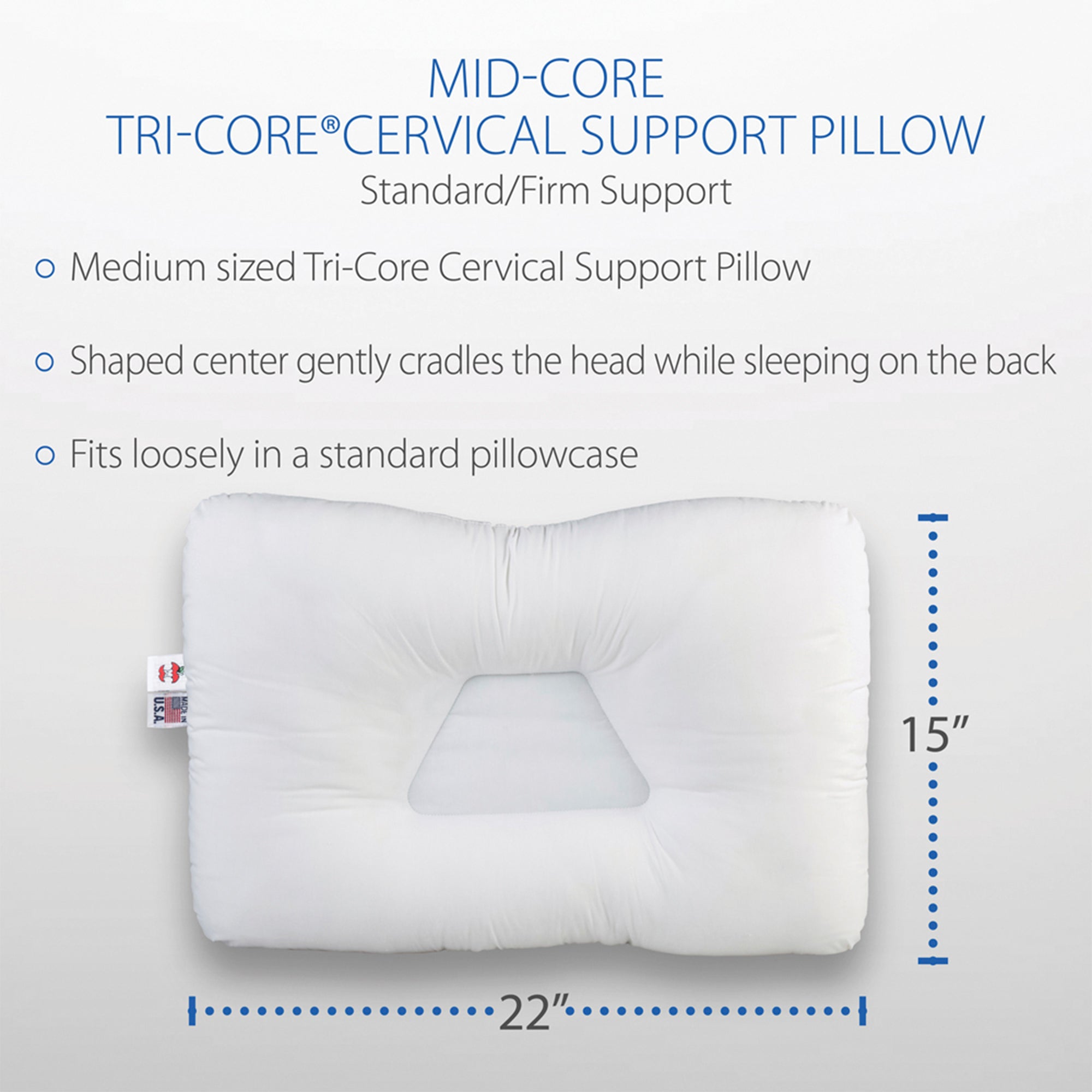 Core Products Tri-Core Extra Firm Cervical Neck Support Sleeping Mid Size Pillow (Refurbished)