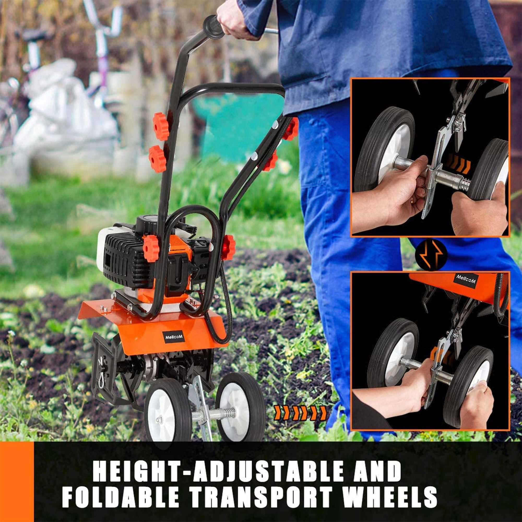 MELLCOM 52 Cubic Centimeter Mini Tiller Cultivator Gas Rototiller (Used) - VMInnovations