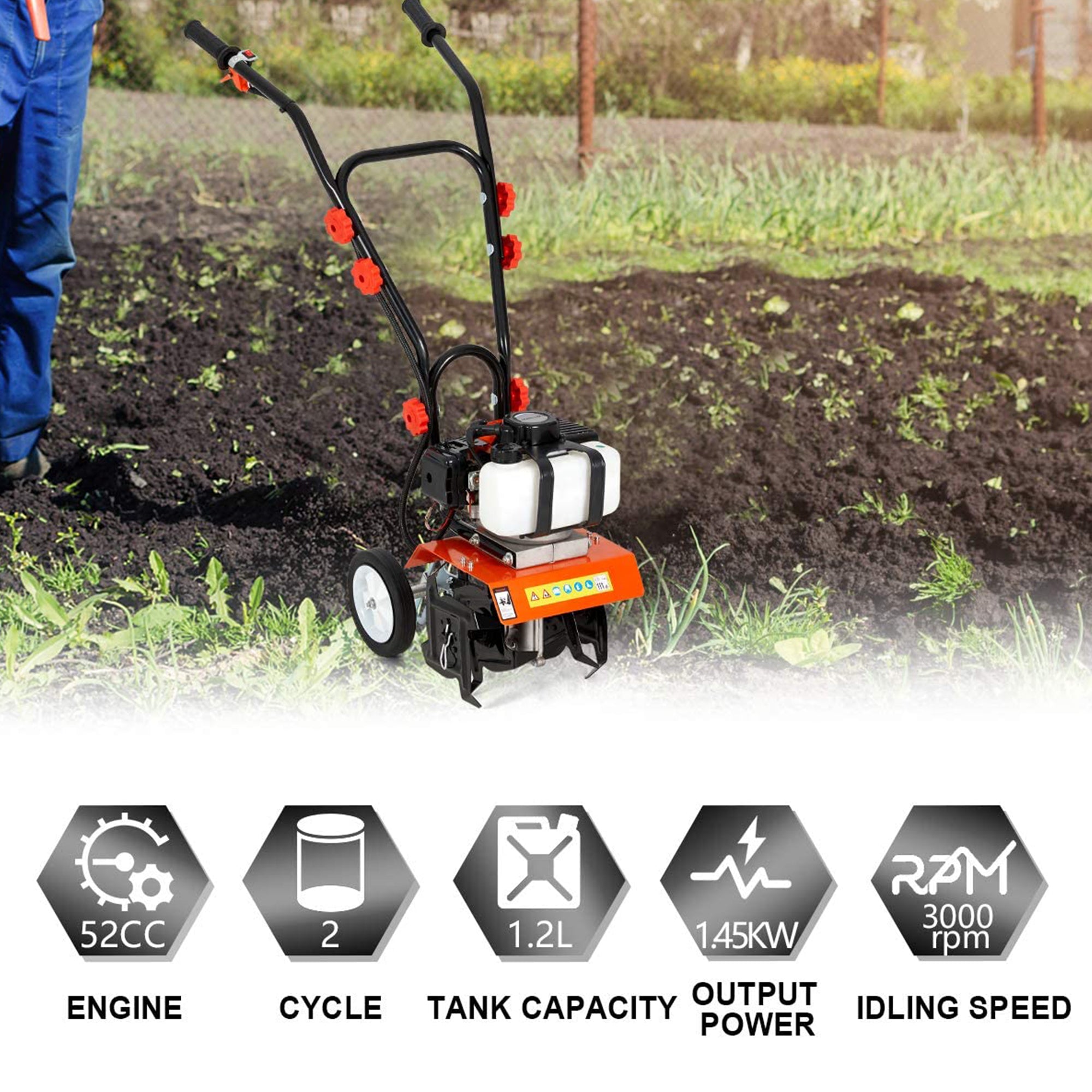 MELLCOM 52 Cubic Centimeter Mini Tiller Cultivator Gas Rototiller (Used) - VMInnovations